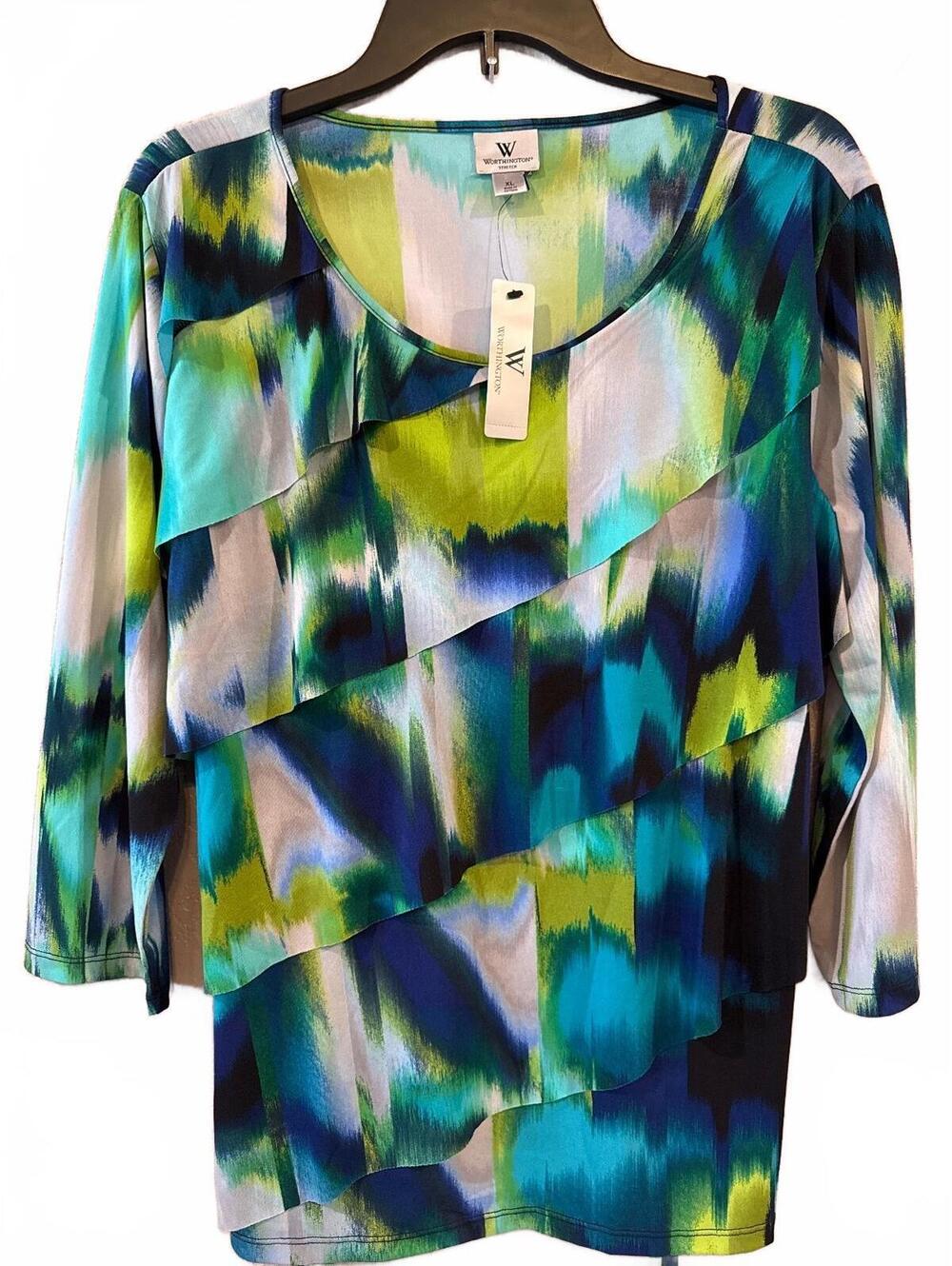 Worthington Stretch XL Women's Multi-Color Ruffle Detail Top